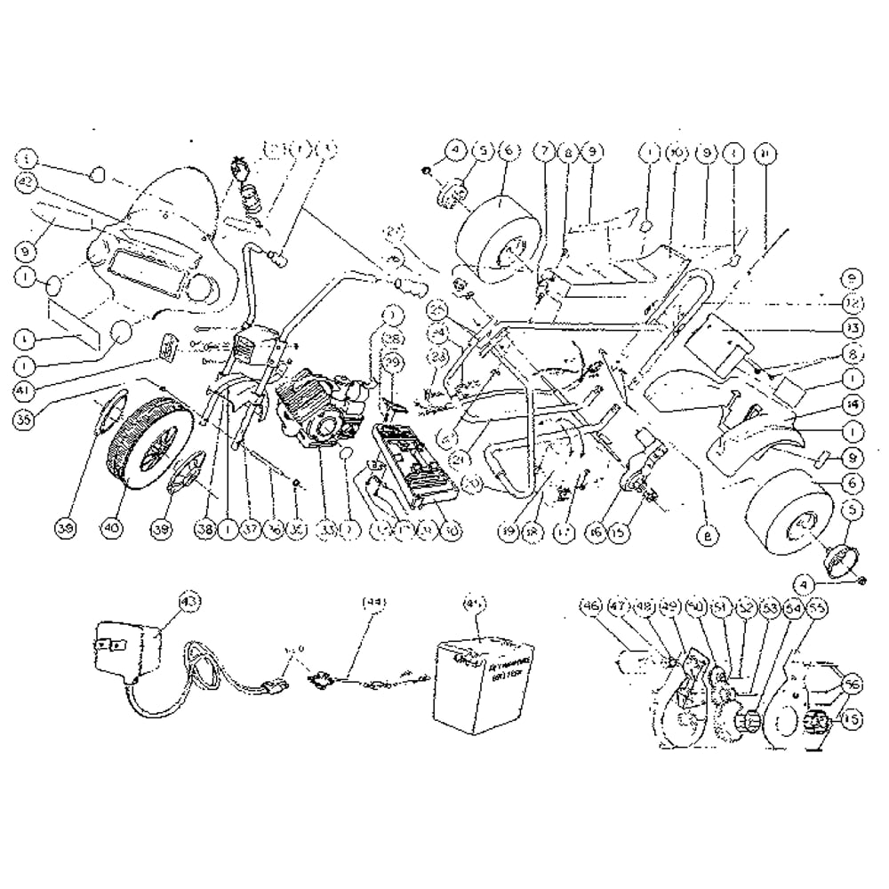 Replacement Parts Diagram and Parts List for 2100  Power Wheels Ride-On Cars